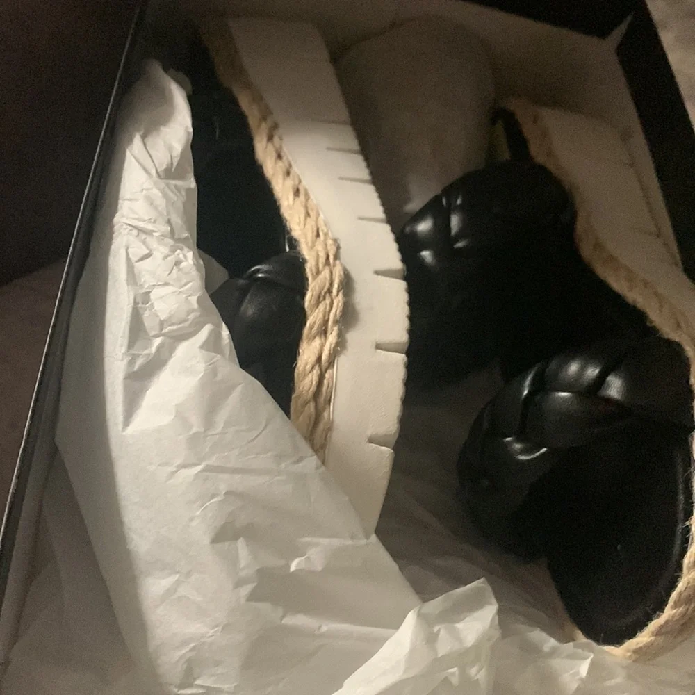 Nine West Womens Saven3 Black platform ROPE Mule Sandals Shoes 7 NIB